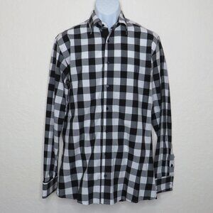 Tailor Made* Men's Long Sleeve Button Down Curved Hem Checkered Shirt~ Large